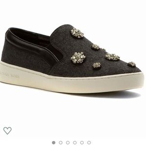 Keaton Crystal-Encrusted Flannel Slip-On Sneaker by Michael Kors